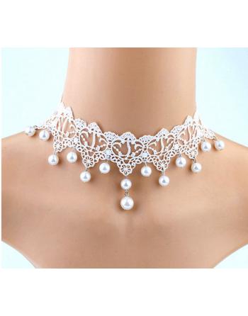 Balti nėrinių kolje "CHOKER PEARL"