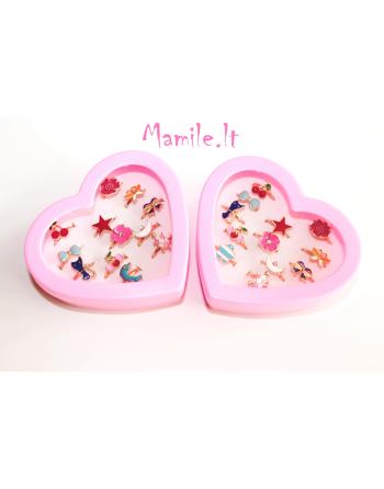 12 vnt. žiedų rinkinys širdelės dėžutėje