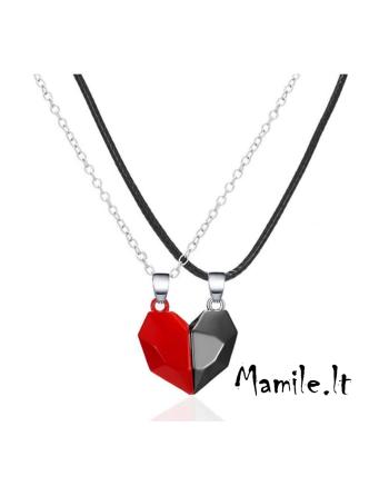 Magnetiniai širdelių papuošalai poroms „Juoda & Raudona“