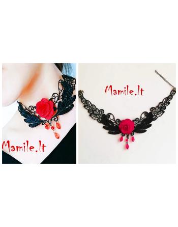 Vintažinio stiliaus nėrinių kolje su rožėmis "ROZE"