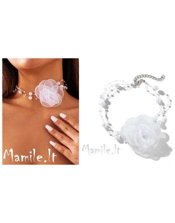Elegantiški kaklo papuošalai-chokeriai „BALTA ROŽĖ“
