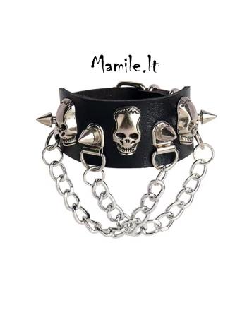 Plačios odinės apyrankės „KAUKOLĖ“