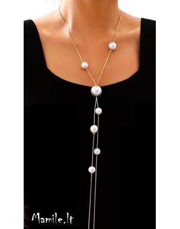 Ilgi kaklo papuošalai su perlais „AUKSO GIJA“