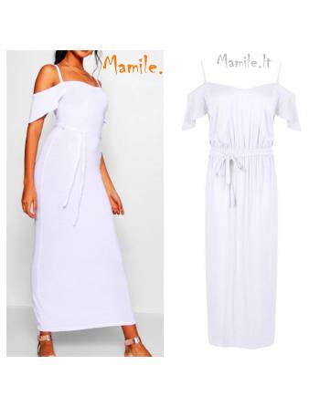 Balta ilga suknelė su DEFEKTUKU. Dydis S